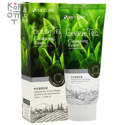 3W Clinic Green Tea Cleansing Foam - Пенка для умывания с Зеленым чаем, 100мл.,