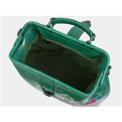 Зелёная кожаная сумка с росписью из натуральной кожи «W0023 Green Гербера»