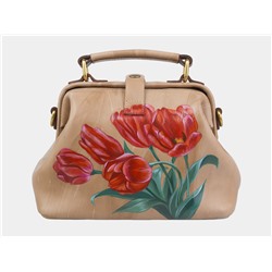 Бежевая кожаная сумка с росписью из натуральной кожи «W0013 Beige Тюльпаны»