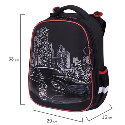 Ранец BRAUBERG PREMIUM, 2 отделения, с брелком, "City car", LED ЛАМПОЧКИ, 38х29х16 см, 271356