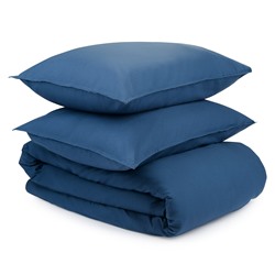 Комплект постельного белья полутораспальный темно-синего цвета из органического стираного хлопка из коллекции Essential