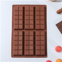 Форма для шоколада «Плитка. Мелкие дольки», силикон, 26×17×1 см, 6 ячеек, цвет МИКС