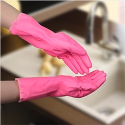 Перчатки хозяйственные резиновые Доляна, вельвет внутри , размер L, цвет розовый