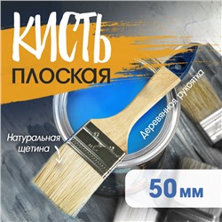 Кисть плоская ТУНДРА, натуральная щетина, деревянная рукоятка, 2", 50 мм