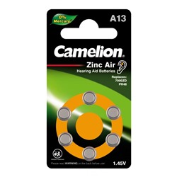 Нарушена упаковка!   Батарейка Camelion ZA13 BL-6 Mercury Free (, батарейка для слуховых аппаратов, 1.4 V,280mAh) A13-BP6(0%Hg)