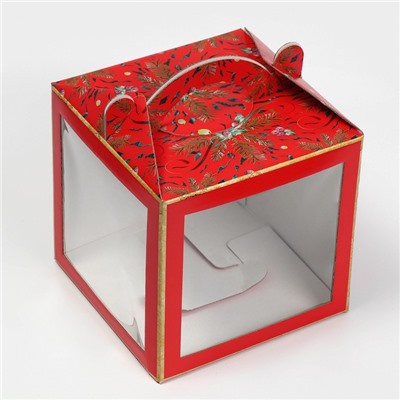 Коробка кондитерская с окном, сундук, «Новогодняя ботаника» 20 х 20 х 20 см