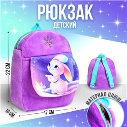 Рюкзак детский плюшевый «Зайка и снежинка» с карманом, 22×17 см