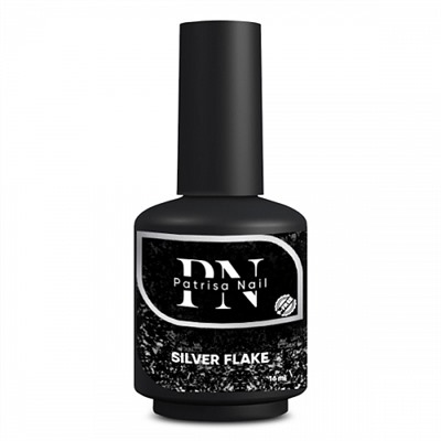 16 мл, Patrisa Nail, Топ глянцевый Silver Flake с серебряными хлопьями, без липкого слоя