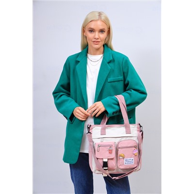 Молодежная сумка шоппер из текстиля, цвет белый с розовым