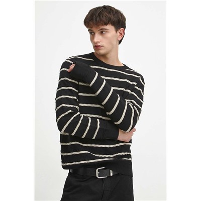 Sweter bawełniany męski z fakturą kolor czarny