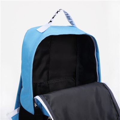 Рюкзак молодёжный из текстиля на молнии, 1 карман, цвет чёрный/голубой