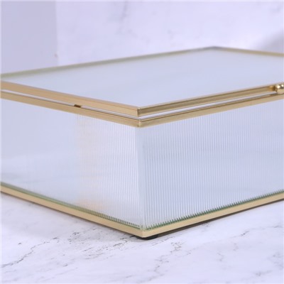 Органайзер для хранения «RIPPLES», с крышкой, стеклянный, с зеркальным дном, 1 секция, 20 × 16 × 6,5 см, цвет прозрачный/медный
