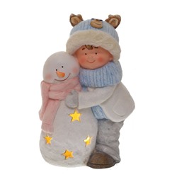 Фигурка декоративная "Мальчик и снеговик" с подсветкой, L31 W23 H50 см, (3хAAA не прилаг.)