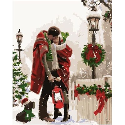 Картина по номерам 40х50 - Рождественский поцелуй
