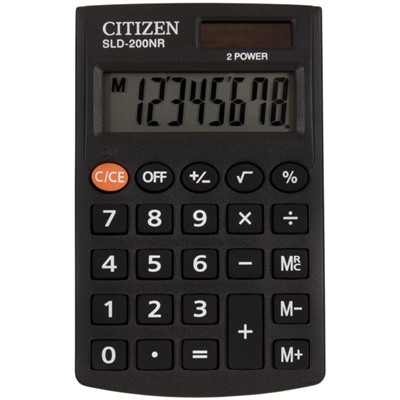 Калькулятор карманный Citizen "SLD-200NR", 8-разрядный, 62 х 98 х 10 мм, двойное питание, чёрный