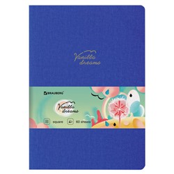Тетрадь 60 л. в клетку обложка кожзам под лён, сшивка, В5 (179х250мм), СИНИЙ, BRAUBERG PASTEL, 403875