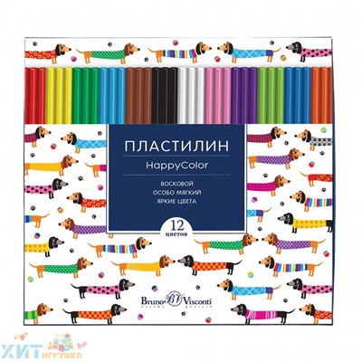 Пластилин воск. 12 цв. 250 гр Happycolor в ассортименте Bruno Visconti 34-0009/1, 34-0009/1