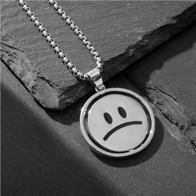 Кулон «Эмодзи» улыбка, цвет чёрный в серебре, 70 см