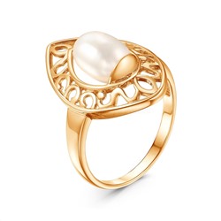 Кольцо женское из золочёного серебра с культивированным белым жемчугом К-3928зг1005
