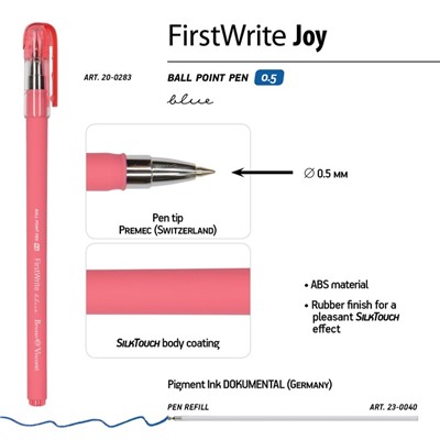 Ручка шариковая Firstwrite Joy, узел 0.5 мм, синие чернила, матовый корпус Silk Touch, МИКС