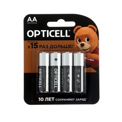 Батарейка алкалиновая OPTICELL, AA, LR06-4BL, 1.5В, блистер, 4 шт