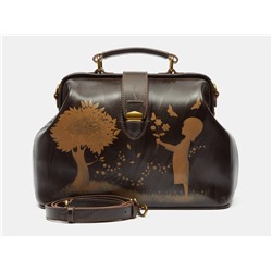 Коричневая кожаная сумка с росписью из натуральной кожи «W0023 Brown Лето. Силуэт»