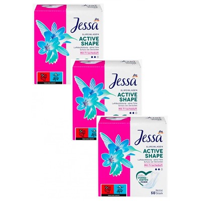 Jessa Slipeinlagen Active Shape Frischeduft 50 St, Джесса Прокладки ежедневные со свежим ароматом 50 шт, 3 упаковки (150 штук)