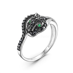 Кольцо из серебра с натуральной чёрной шпинелью и зелёным агатом цвета изумруд родированное К-7623рч41609