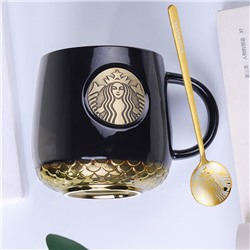 Кружка Starbucks черная Mermaid с ложкой 400ml