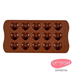 Форма силиконовая для шоколада «Сердечки», 15 ячеек
