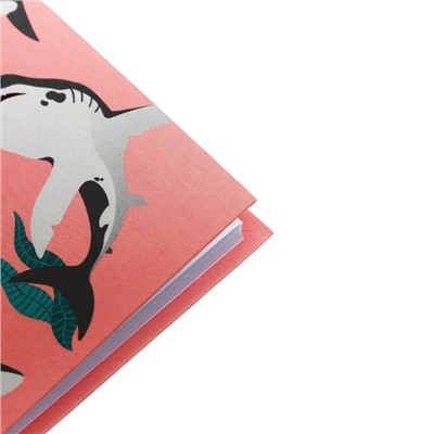Записная книжка А6+ 64 листа в клетку "Акулы на розовом", интегральная обложка, soft touch, блок офсет 65 г/м2