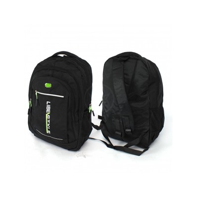 Рюкзак SAL-8214,  молодежный,  3отд,  1внут+3внеш.карм,  черный/зеленый 241351