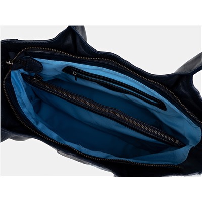 Синяя кожаная сумка с росписью из натуральной кожи «W0032 Blue Стимпанк»