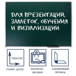 УЦЕНКА Доска магнитно-меловая 100х150 см, ЗЕЛЁНАЯ, Calligrata СТАНДАРТ, в алюминиевой рамке, с полочкой