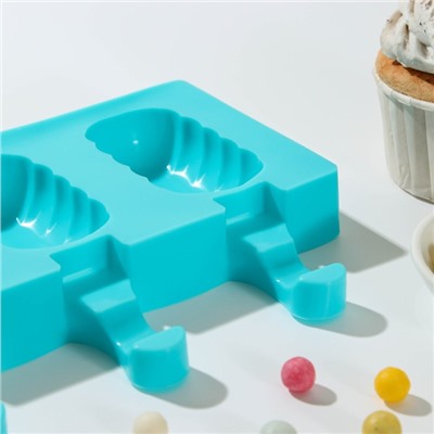Форма для мороженого «Эскимо волна», силикон, 19,4×13 см, 3 ячейки (7×4 см), цвет МИКС