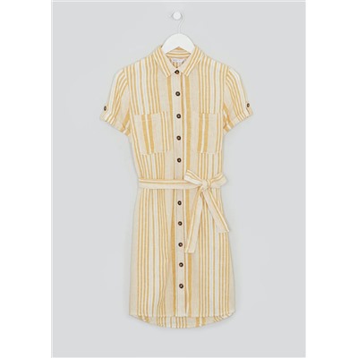 Short Sleeve Stripe Linen Shirt Dress