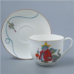 Чашка с блюдцем чайная 345 мл, ф "Ландыш" рис "Храбрый Юн", костяной фарфор