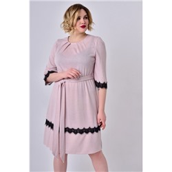 Платье с ажурным кружевом Розовое Батал
