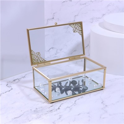 Органайзер для хранения «GREAT», с крышкой, стеклянный, с зеркальным дном, 1 секция, 14,5 × 8,5 × 6 см, цвет прозрачный/медный