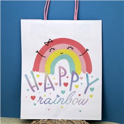 Пакет подарочный (M) «Rainbow happy», white (26*32*12)