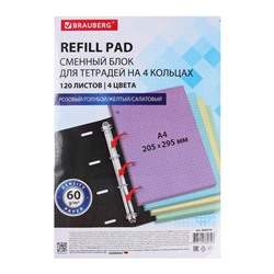 Сменный блок д/тетради на кольцах А4 120л, BRAUBERG, клетка, 4цв*30л 404519