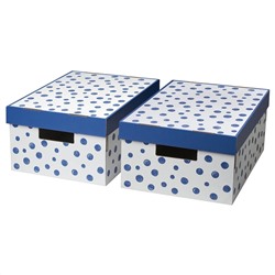 PINGLA ПИНГЛА, Коробка с крышкой, точечный/синий,, 28x37x18 см
