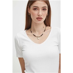 T-shirt damski prążkowany kolor biały