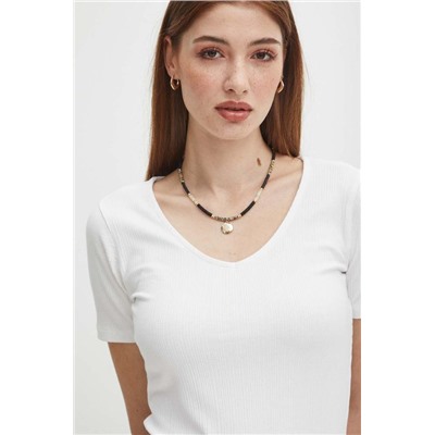 T-shirt damski prążkowany kolor biały