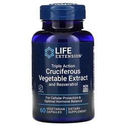 Life Extension, Растительный экстракт крестоцветных овощей тройного действия с ресвератролом, 60 вегетарианских капсул