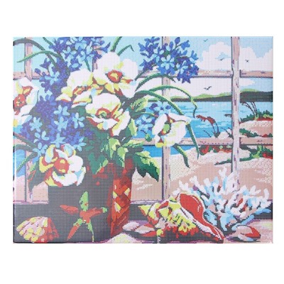 Алмазная мозаика с полным заполнением на подрамнике «Цветы у окна», 40 × 50 см