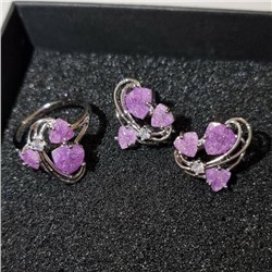 Комплект ювелирная бижутерия, серьги и кольцо посеребрение, камни цвет фиолетовый матовый, р-р 19, 77221 арт.847.926
