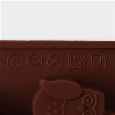 Форма для выпечки Доляна «Совы», силикон, 19×15 см, 12 ячеек, 3,5×3,5×1,5 см, цвет коричневый
