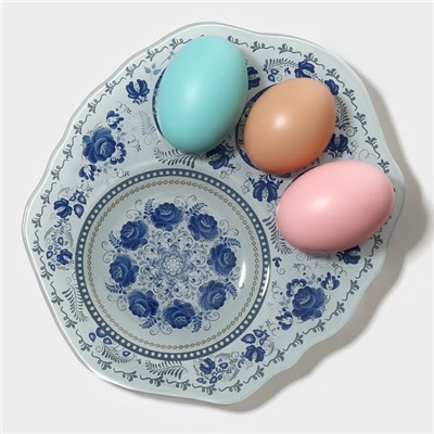 Подставка стеклянная для яиц Доляна «Цветочная роспись», 3 ячейки, 21×18 см, цвет белый