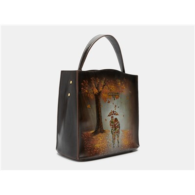Коричневая кожаная сумка с росписью из натуральной кожи «W0027 Brown Осень»